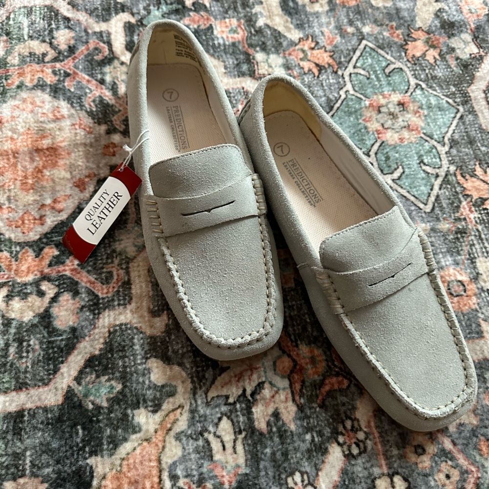 Predictions Suede Loafers 7 Light Blue Gray Quiet Luxury Penny Driving Shoes